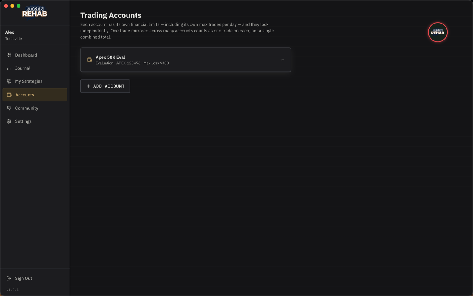 The Accounts page