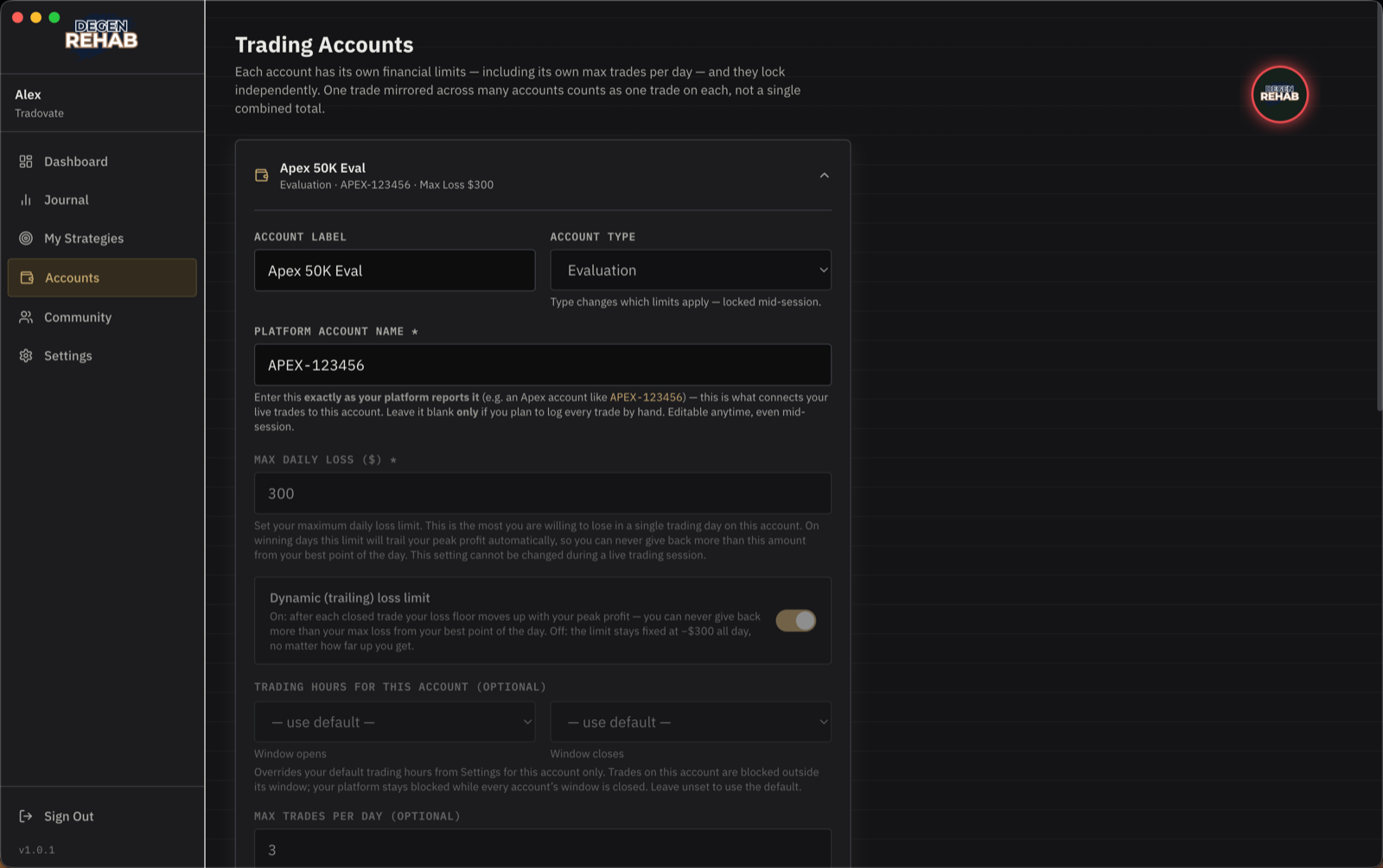 An account's settings