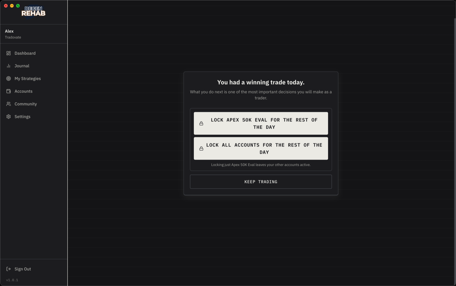 Cooldown decision screen