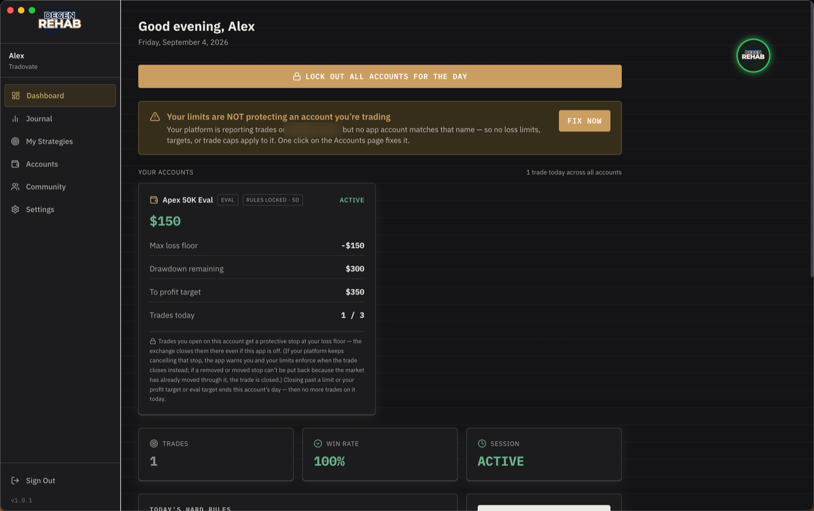 Dashboard after the ritual