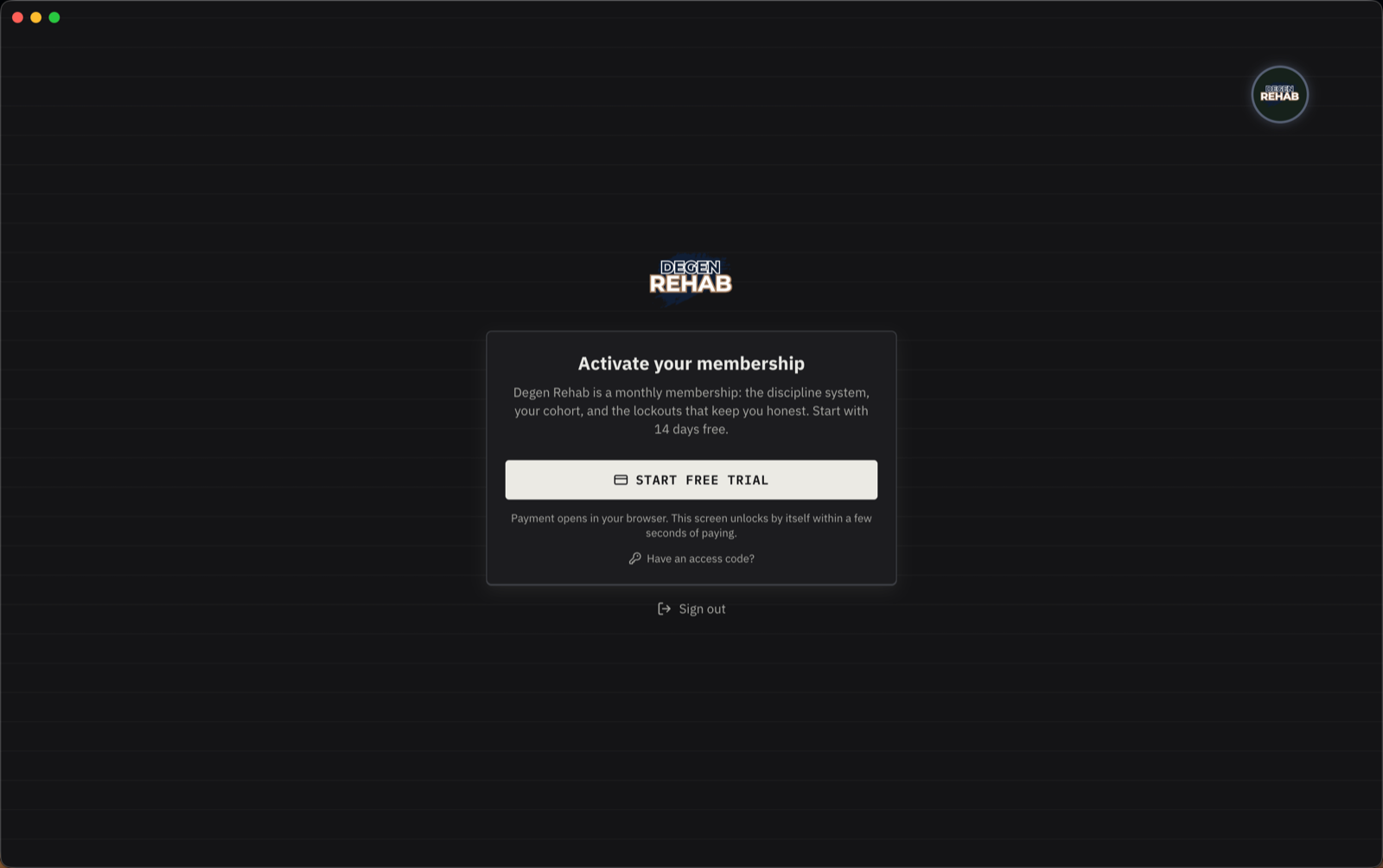 Activate your membership screen