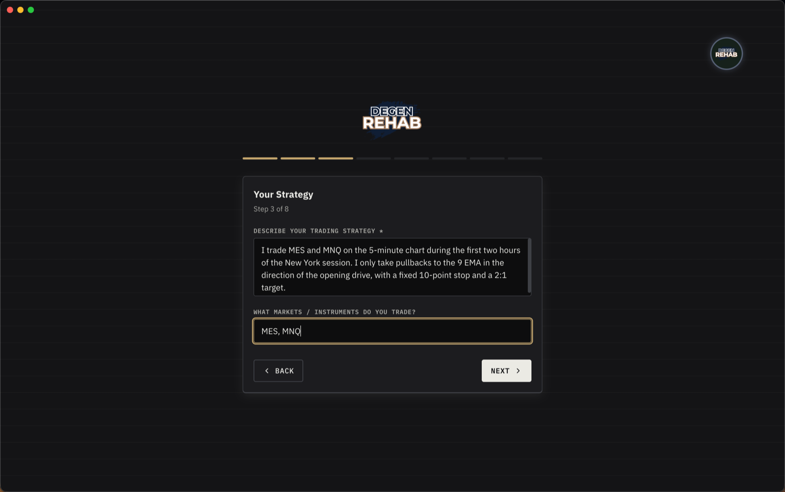 Onboarding step 3, Your Strategy