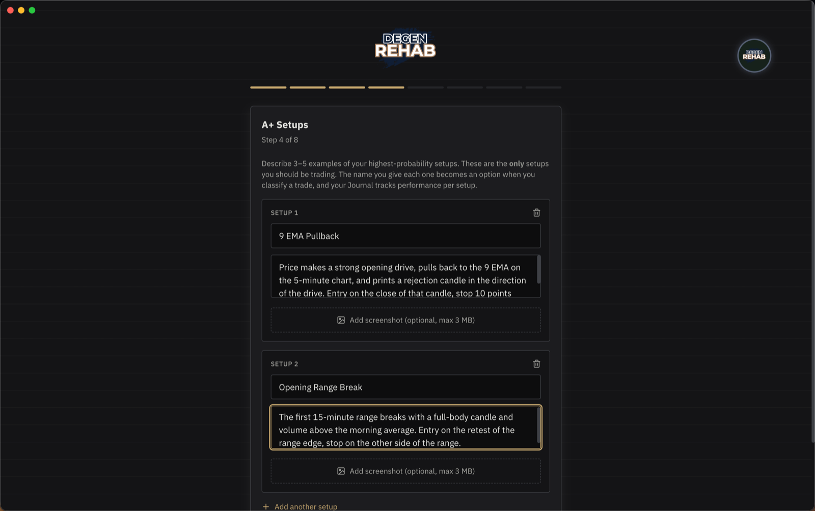 Onboarding step 4, A+ Setups