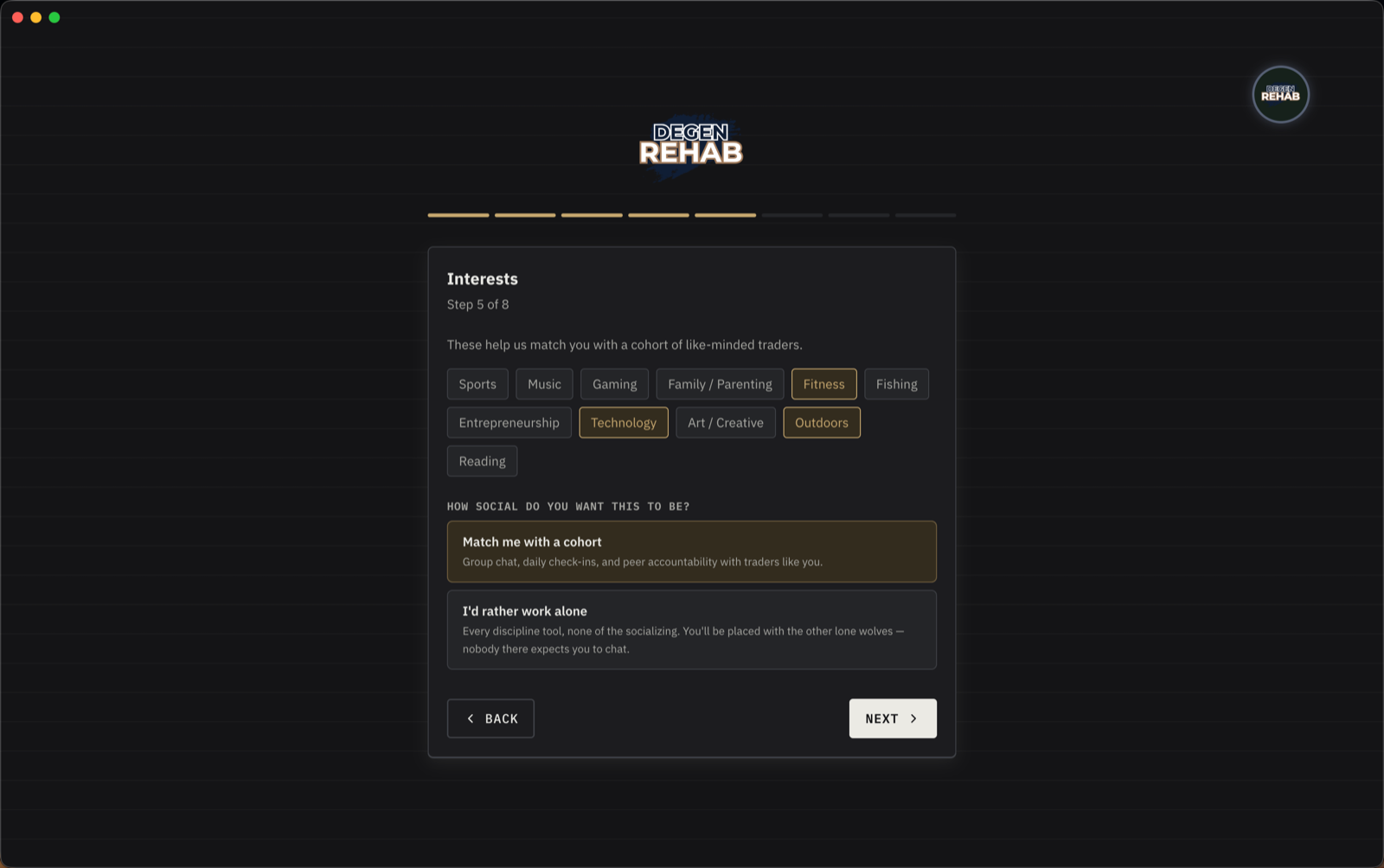 Onboarding step 5, Interests