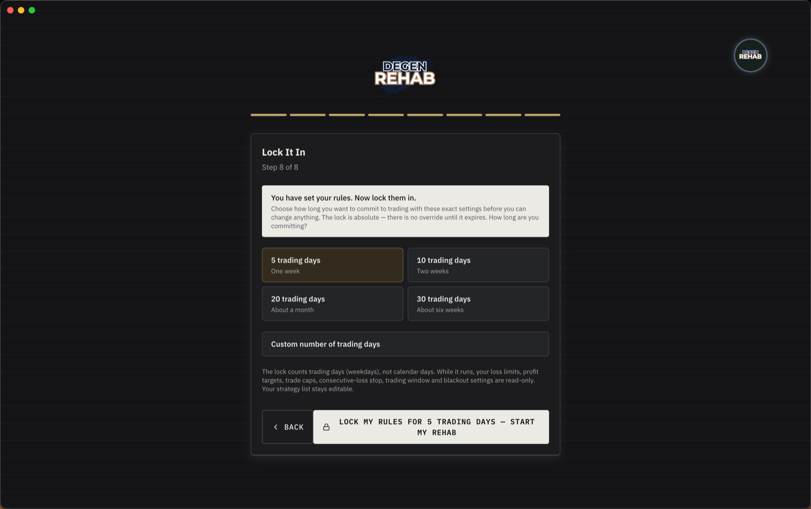 Onboarding step 8, Lock It In