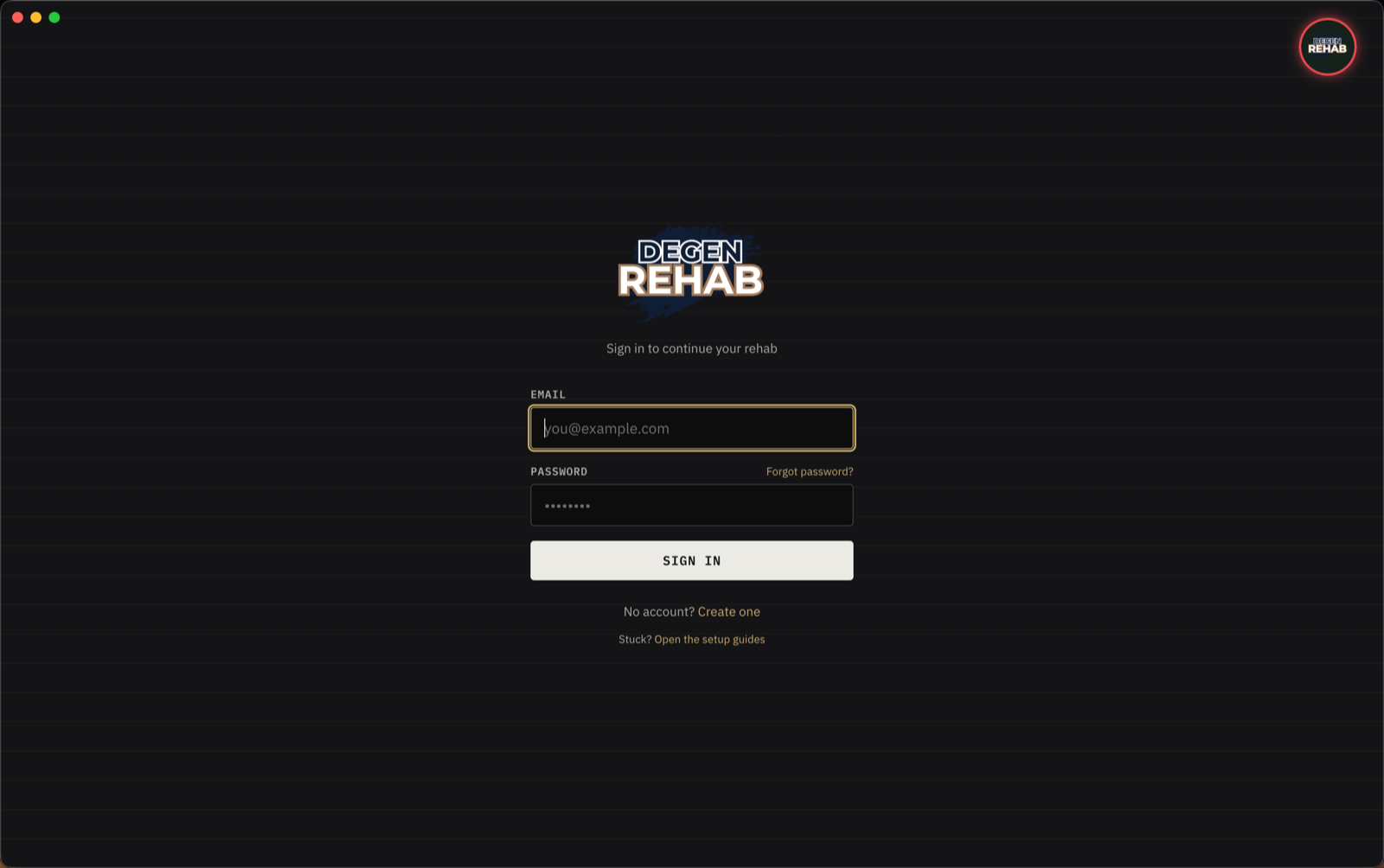 The sign-in screen