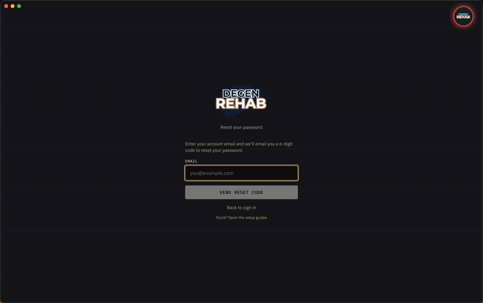 The reset-your-password screen